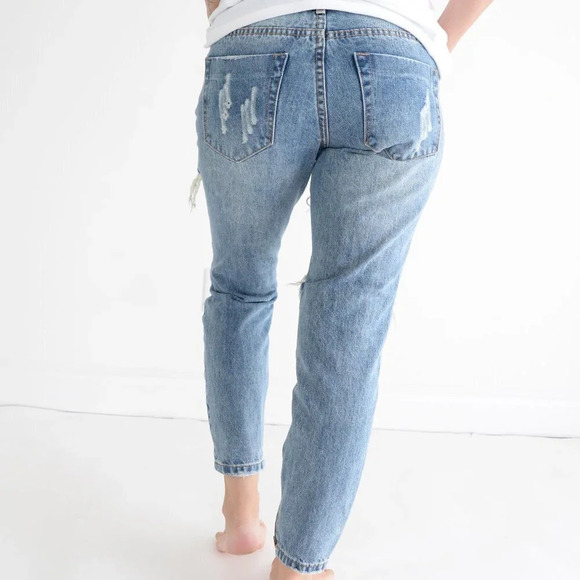 One Tea Spoon Blue "Trashed Free Birds" Extreme Distressed Straight Tapered 27 - Picture 4 of 15